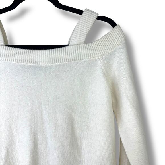 SWTR Cream Merino Wool Cashmere Cold Shoulder Pullover Ribbed Sweater Small - Picture 4 of 6